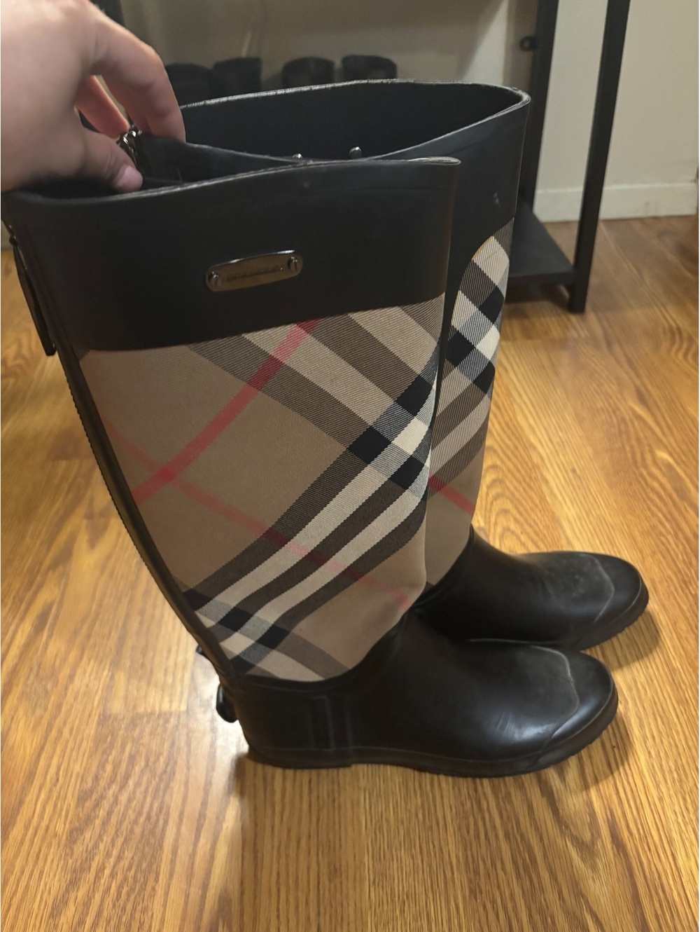Burberry Tall Plaid Rain Boots- Size 10.5